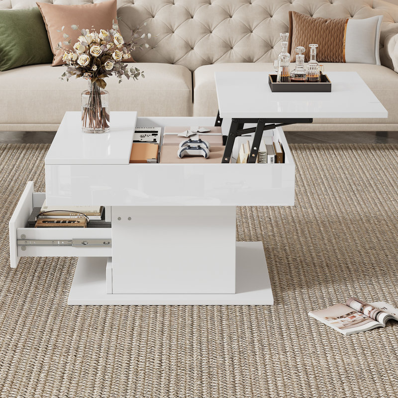 Lift Top Frame Coffee Table with Storage, White