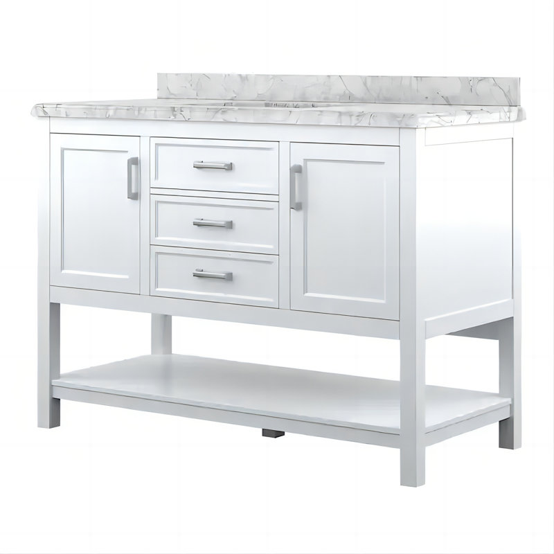 Meuble-lavabo simple 49 po avec plateau en marbre Mayadia, Blanc
