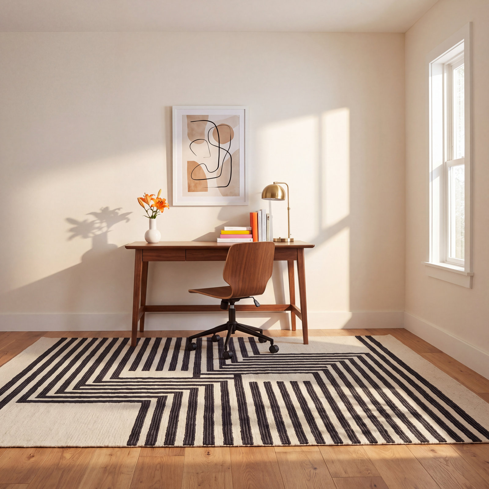 Raku Ivory Black Hand-Woven Abstract Rug, Rectangle 10' x 14'