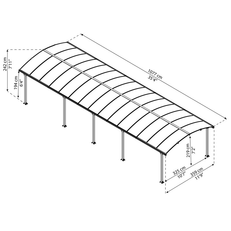 Palram - Canopia Arcadia 12' W x 35' D Polycarbonate Galvanized Steel Weather-Protected Carport Canopy for Cars Trucks Gray