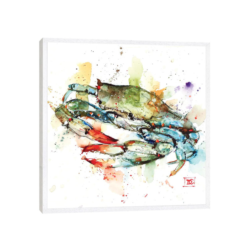 Blue Crab by Dean Crouser - Painting on Canvas, 45.72 cm H x 45.72 cm W, White Framed