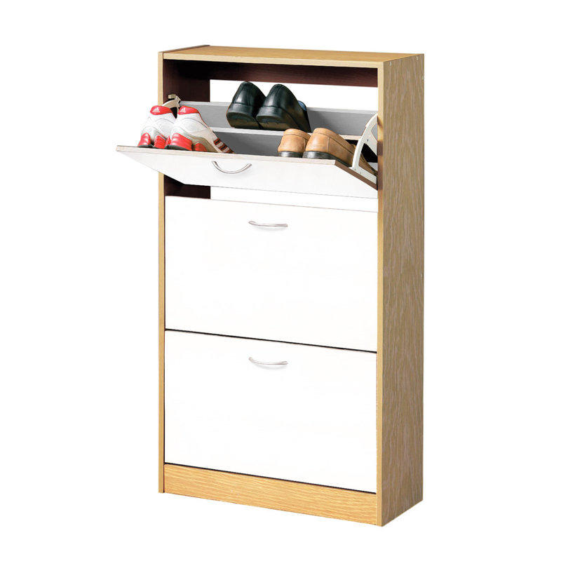 18 Pair Stackable Flip Down Shoe Storage, Oak