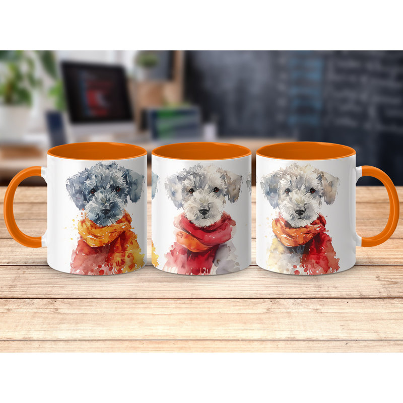 11oz Watercolour Basenji Dog Design Coffee Mug, Orange, 4