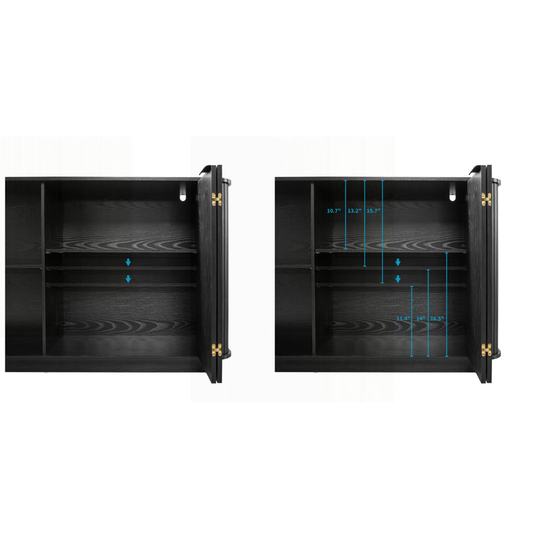 Buffet de rangement ondulé de 63 pouces avec tablettes réglables et portes doubles pour une organisation polyvalente., Noir