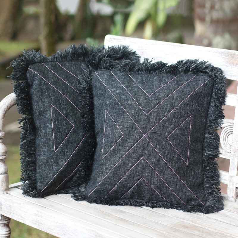  Housse de coussin en coton Triangle, Gris foncé