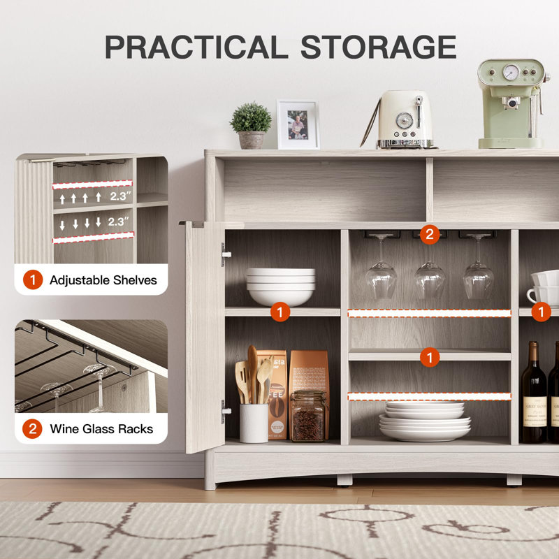 Modern Dining Table Cabinet Storage Space, Suitable For Dining Room, Living Room Coffee Bar, Gray