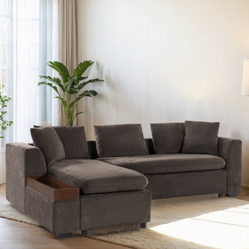 Canapé modulaire en L Luxury Chenille - canapé rembourré 93,7 po avec sièges profonds, rangement caché et coussins assortis