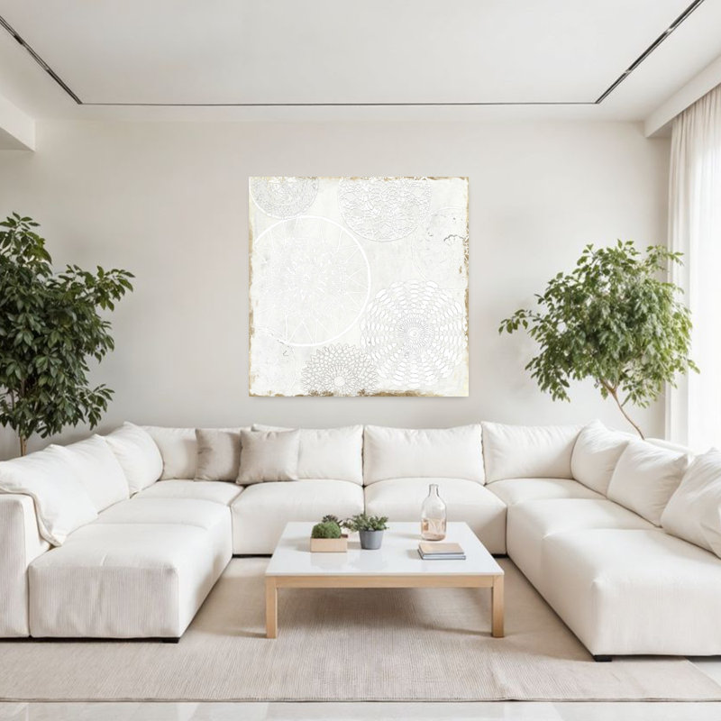 White Lace I Abstract Delicate Geometric Art, 48" H x 48" W