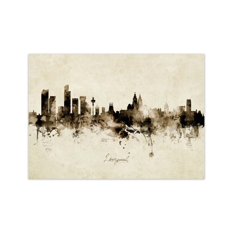 Liverpool England Skyline Vintage by Michael Tompsett - Print, 60cm H x 84cm W x 1cm D, Unframed