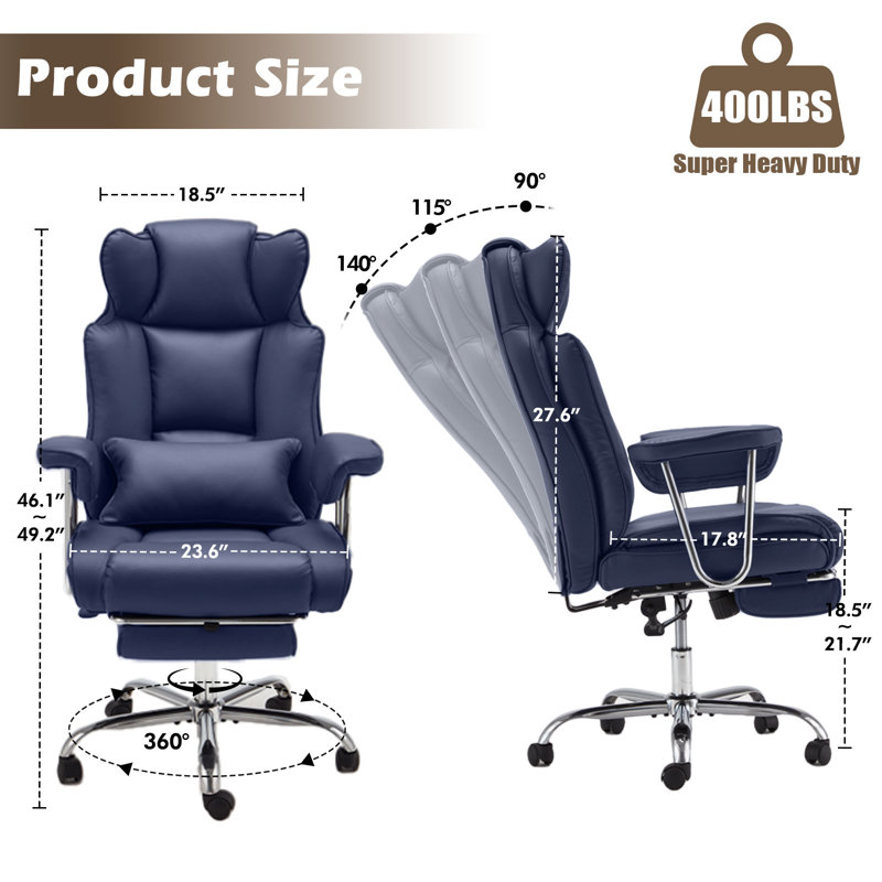 Maaha 400lbs BIG Ergonomic Executive Chair with Footrest and Steady Base, Blue