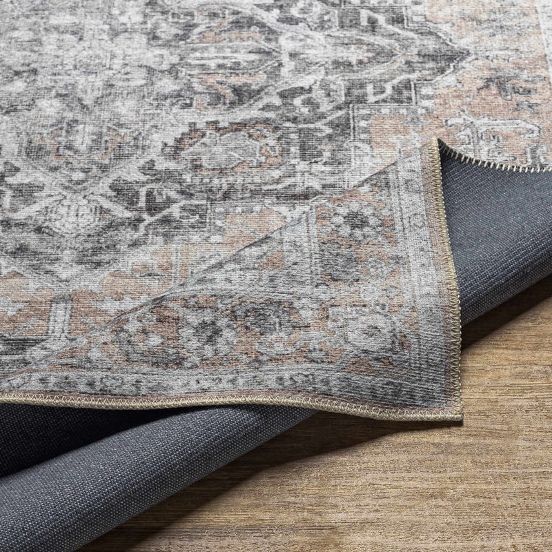 Tapis beige / gris anthracite lavable à la machine Glendale Heights, Rectangle 2 pi x 2 pi 11 po