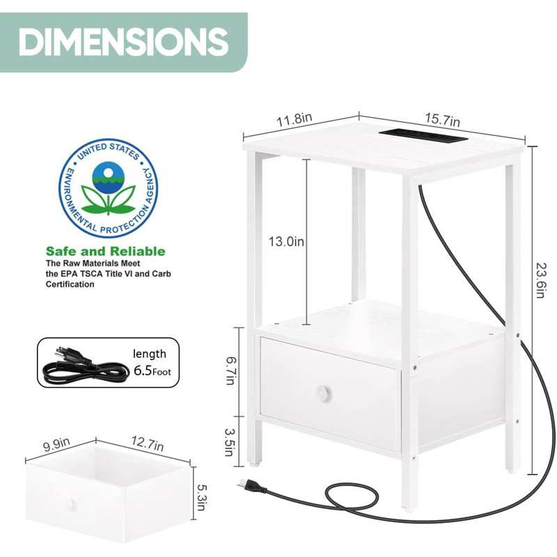 Neyba 15.7'' W Metal Nightstand, White