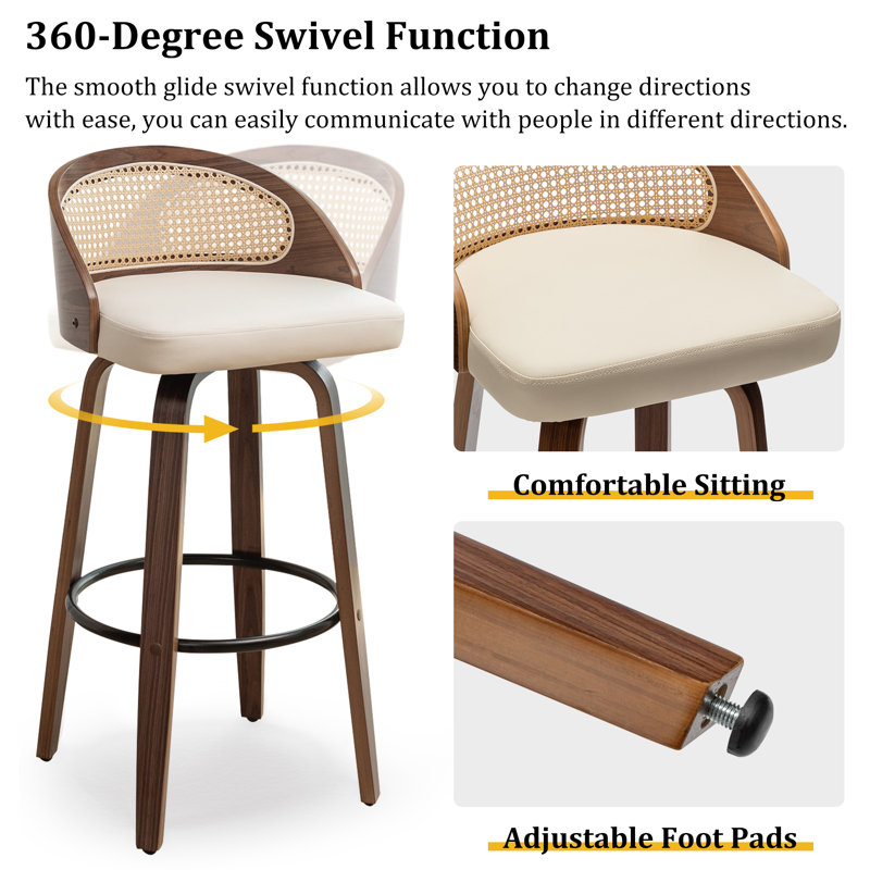 Drees Swivel Vegan Leather Counter And Bar Stool, 26", Beige