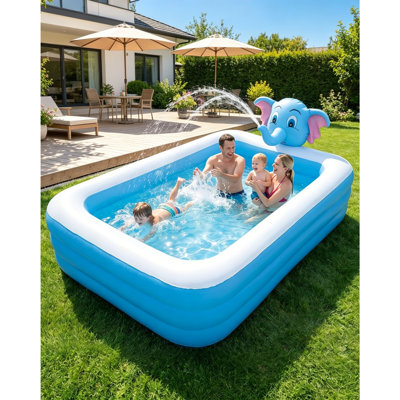 Large Elephant Sprinkler Inflatable Paddling Pool, 200×150×50cm Rectangular PVC Family Swimming Pool for Kids Adults, Durable Blow Up Pool for Garden Backyard Summer Water Party