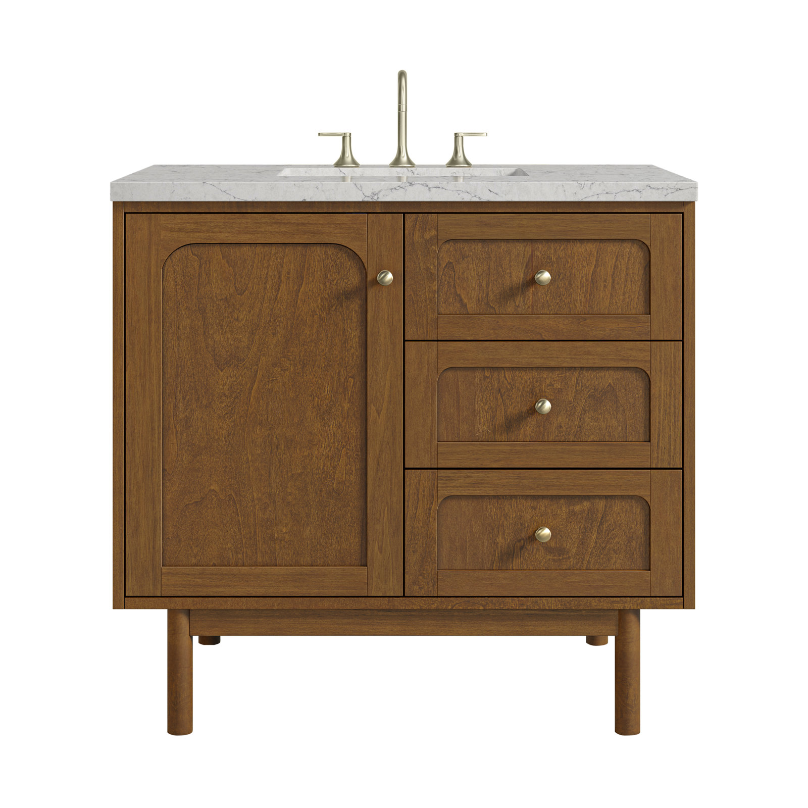 Laurent 36'' W Single Vanity, Eternal Jasmine Pearl, 8" Widespread, Honey Brown