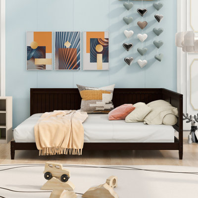 Lit de jour double en bois pleine grandeur, Mid-Century Modern Classic, accoudoirs et espace de vie au design classique, bois, inclus