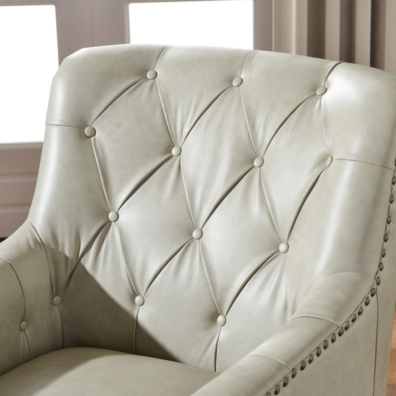 29.5'' W Top-Grain Genuine Leather Upholstered Armchair, Gray