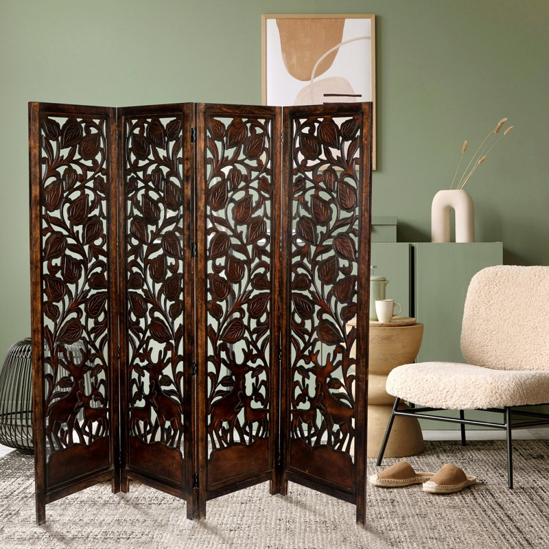 Hellman 175cm W x 180cm H 4 - Panel Folding Room Divider, Brown