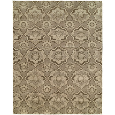Kunz Hand Knotted Damask Area Rug in Brown