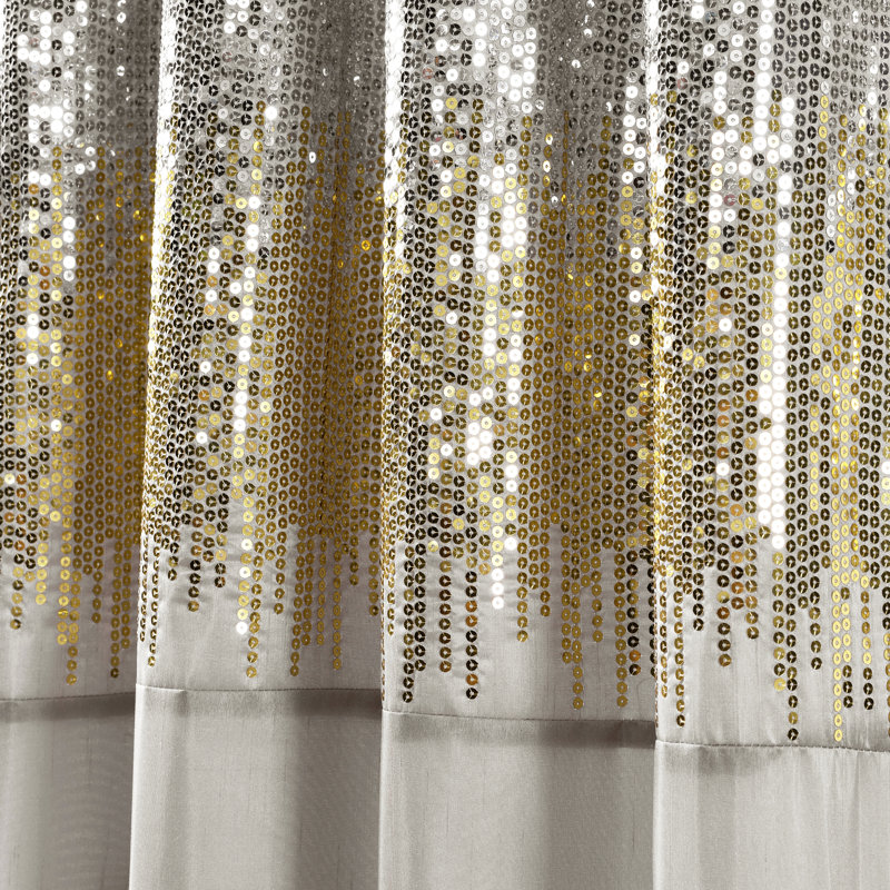 Semi Sheer Curtain Single Panel, 107cm W x 213cm L, Yellow/Grey