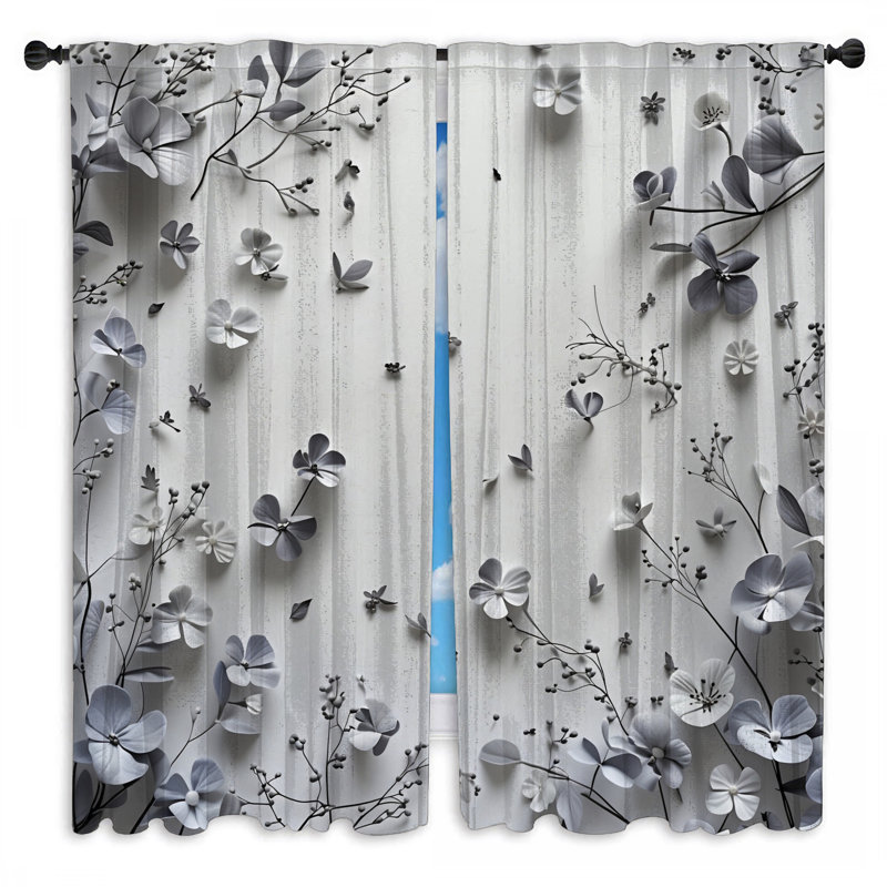 Paper Flowers Window Curtains Floral Sheer & Room Darkening - 2 Panels, 20in x 50in - 2 panels, Sheer