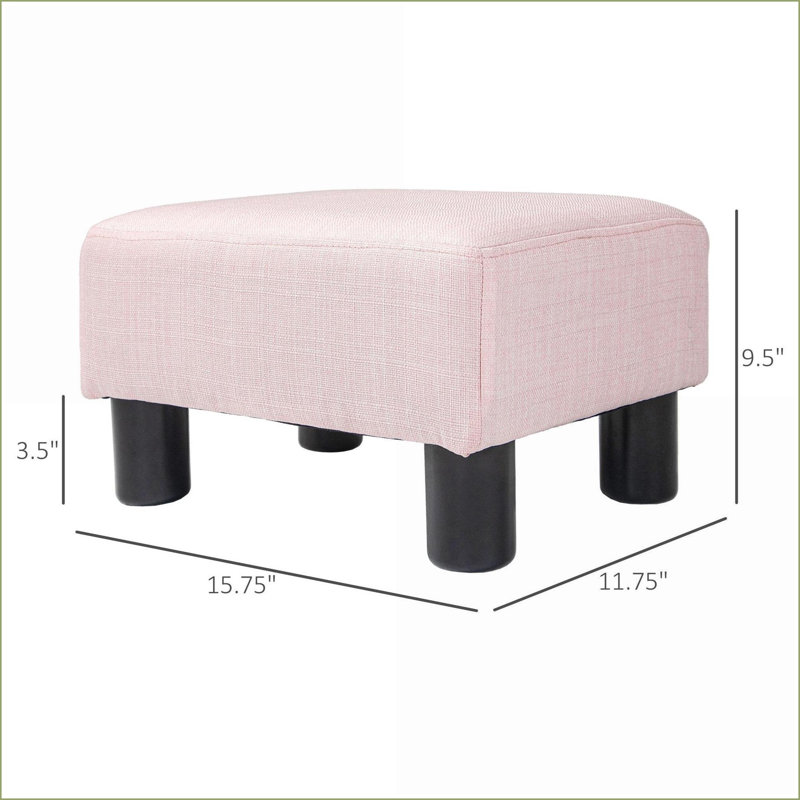 Ottoman Foot Rest, Small Cube Foot Stool with Linen Fabric for Living Room, Pink | Wood Frame | Lightweight, Pink