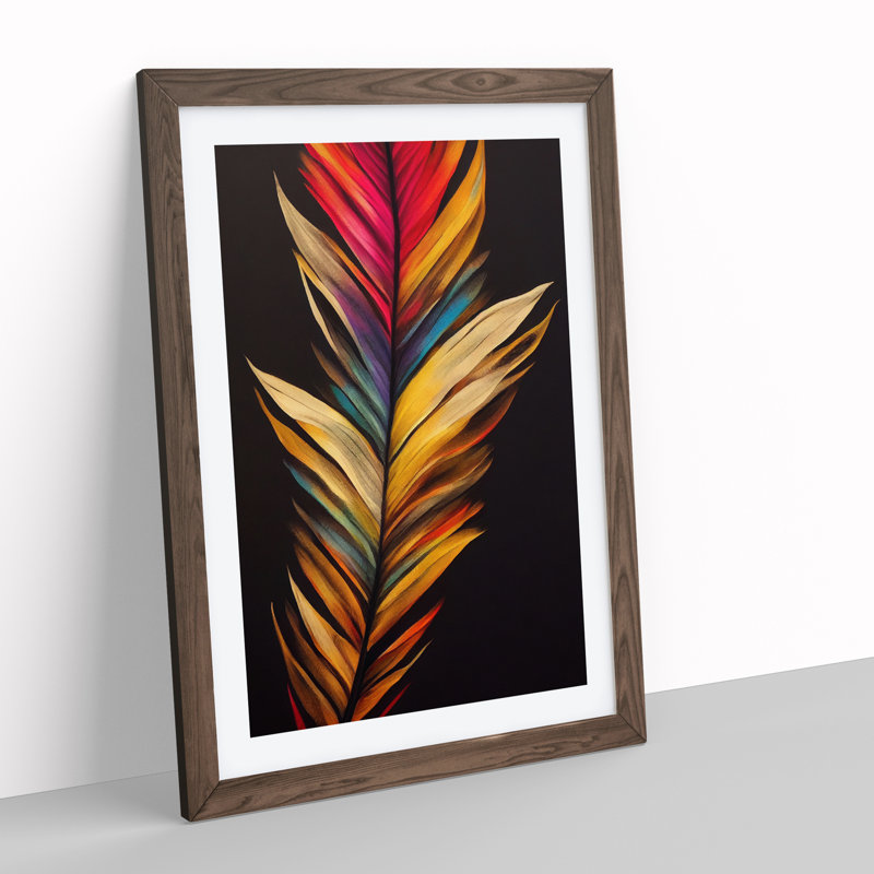Colourful Feather No.2 - Single Picture Frame Painting, 46cm H x 34cm W x 2cm D, Walnut