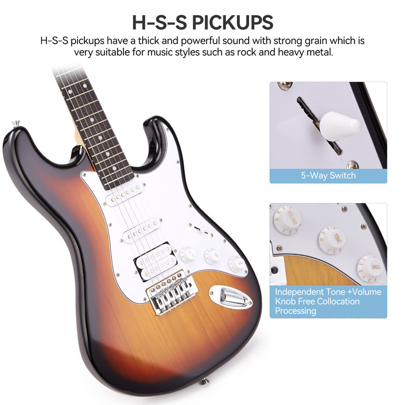 Ensemble de guitare électrique 39 po, 20 effecteurs simples et doubles, avec amplificateur, corde, accordeur, câble, médiators