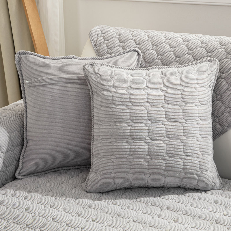 Housse en velours côtelé pour canapé à coussins carrés (sauf les accoudoirs ou la housse arrière), Gris clair