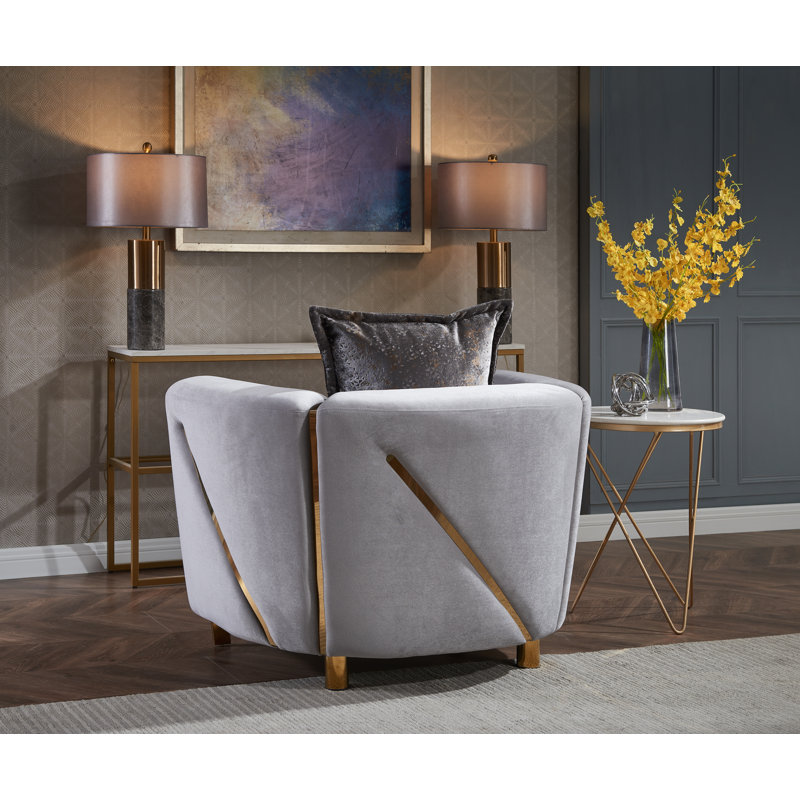 Nahri 41.2'' Velvet Accent chair,Living room chair,Arm chair,Bedroom chair,Club chair, Gray Velvet