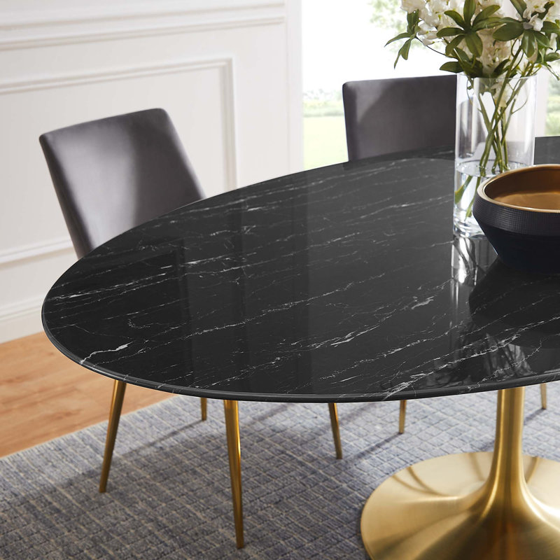  Table de salle à manger en marbre artificiel Lippa, Doré, Noir, H 29,5 po x L 78 po x l 47 po