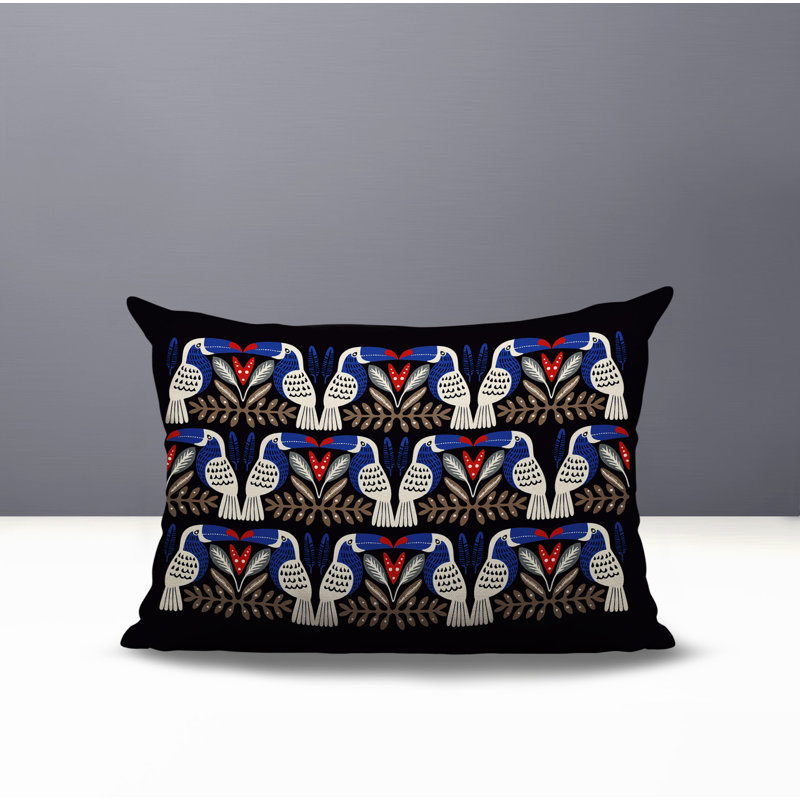 Oreiller rectangulaire intérieur / extérieur réversible Tuti Tucan, Oiseau bleu marine, Rectangulaire H 14 po x l 20 po
