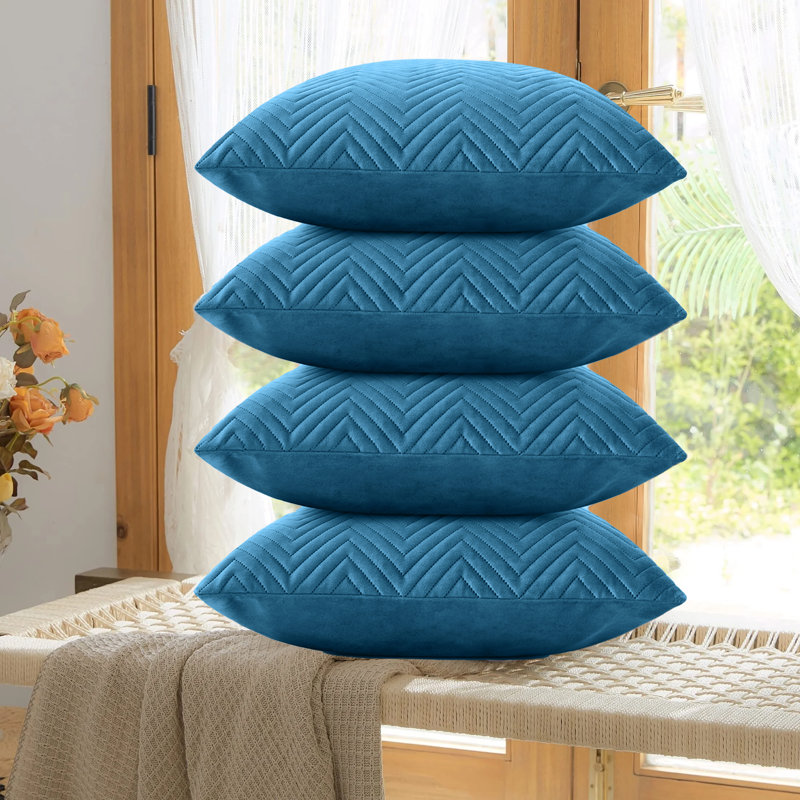Embossed Velvet Cushion Cover (4 Piece Set), Teal
