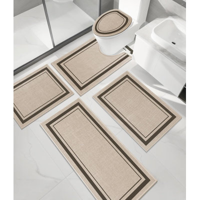 Bathroom Rug Sets 5 Piece, Ultra Thin Bath Mat Absorbent