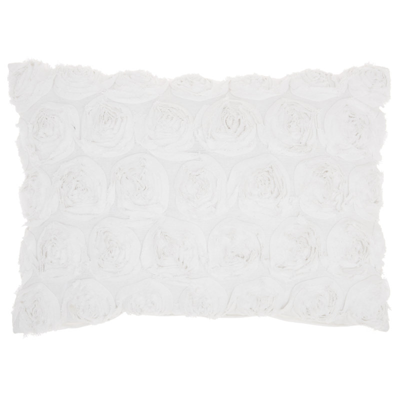 Ruffled Velvet Throw Pillow, 14" x 20", White