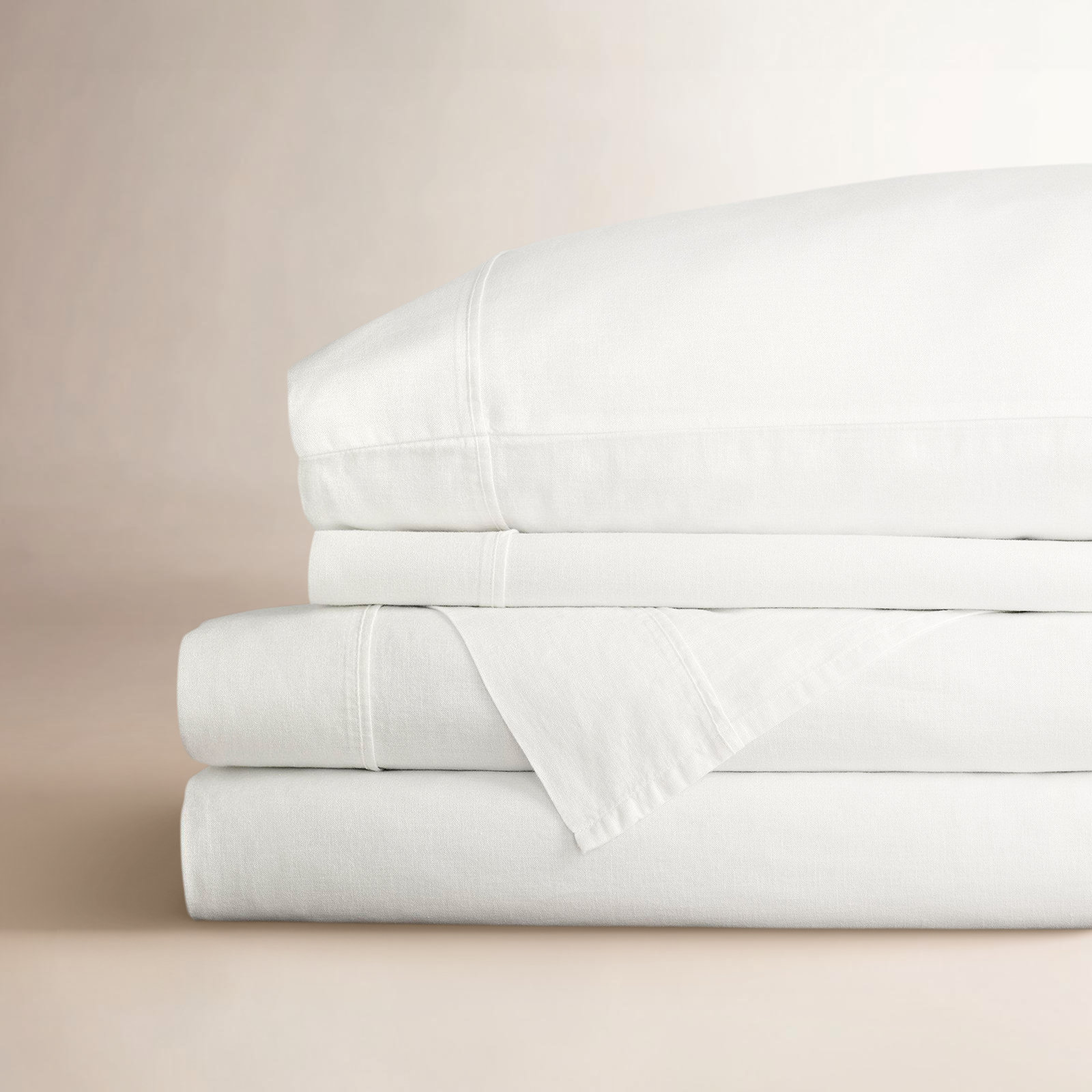 Jeffen Linen Blend Sheet Set, White, Queen Sheet Set + 1 Fitted Sheet + 2 Pillowcases
