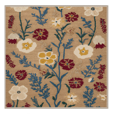 Machine Washable Botanical Brown Area Rug