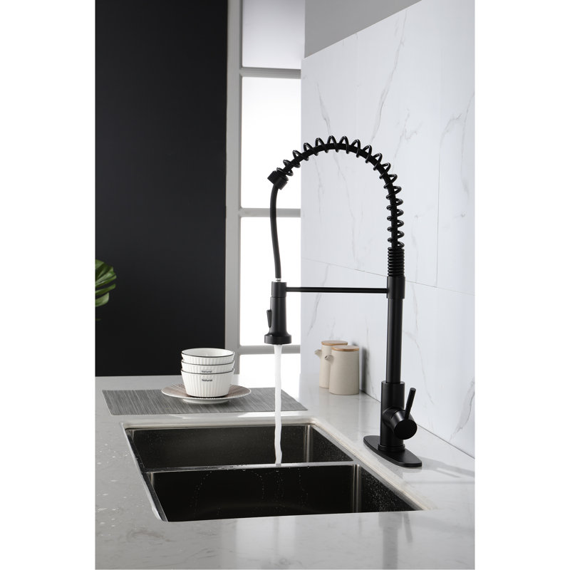 Industrial Pull Out Faucet In Matte Black, Stainless Steel Long-Lasting Commercial Spring Kitchen Faucets Black With Detachable ,
