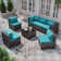 Ensemble de conversation modulaire pour patio en osier 6 personnes avec coussins