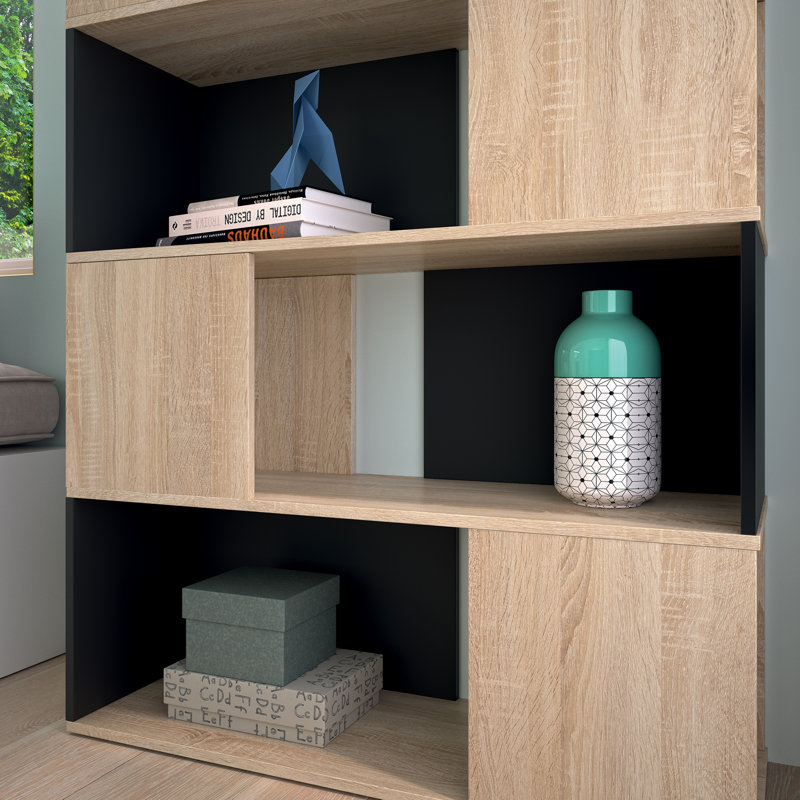 Grofu 179.6cm H x 97.8cm W Geometric Bookcase, Black/Oak