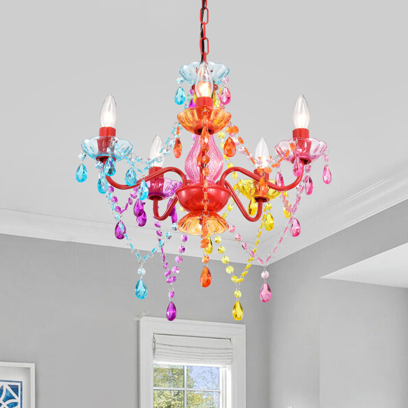 Lustre 5 lumières façon bougie Cochrane, Rouge / bleu / jaune