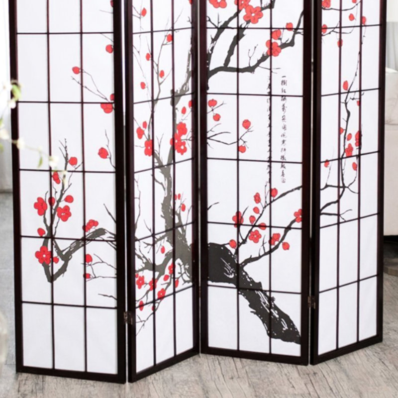 Cloison de 70 po de hauteur avec finition noire et charmantes silhouettes de fleurs de prunier - ajouter de l'intimité