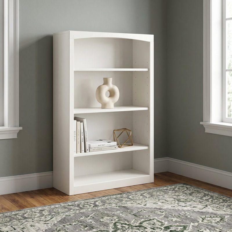 Ossy Solid Wood Classic Bookcase, (4 Shelves) 48"H x 30"W x 12"D, Linen White