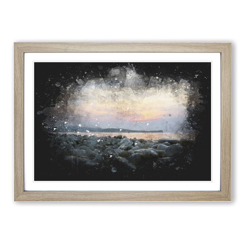 A Pebble Beach Paint Splash - Picture Frame Graphic Art, Oak, 36cm H x 48cm W x 2cm D