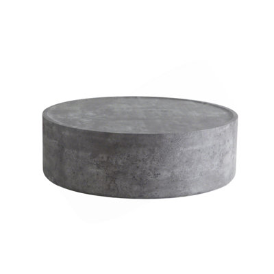 39.37" Round Coffee Table with Faux Concrete Finish for Living Room, Modern Drum Circle Coffee Table for Living Room, No Need Assembly (Concrete Gray)