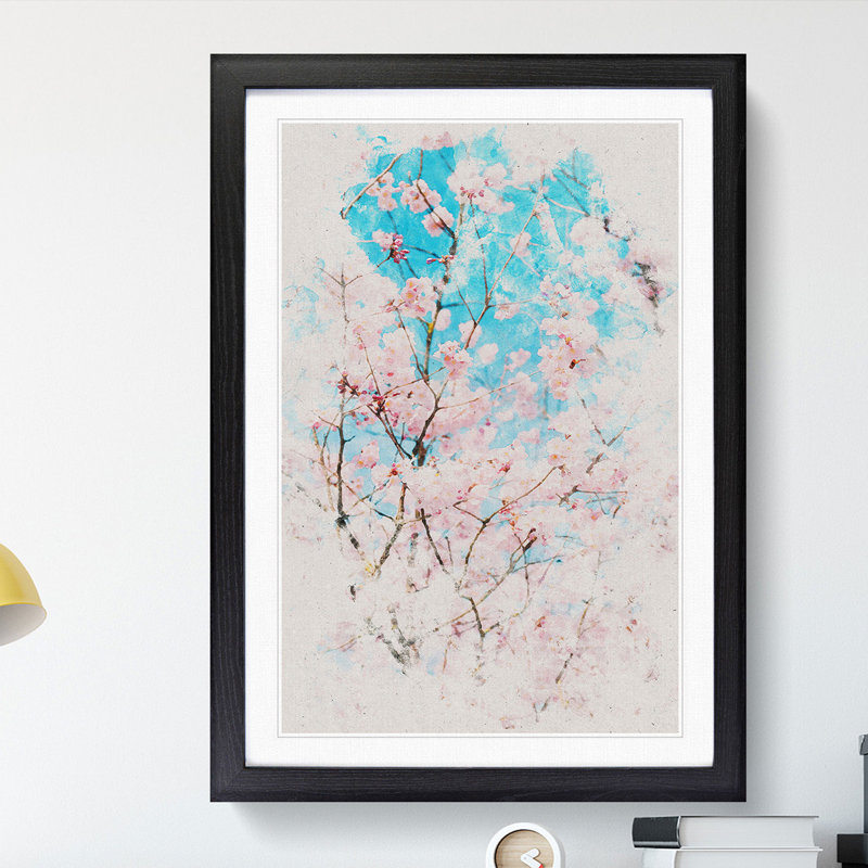 Branches of a Cherry Blossom Watercolour - Picture Frame Graphic Art, 65cm H x 48cm W x 2cm D, Black