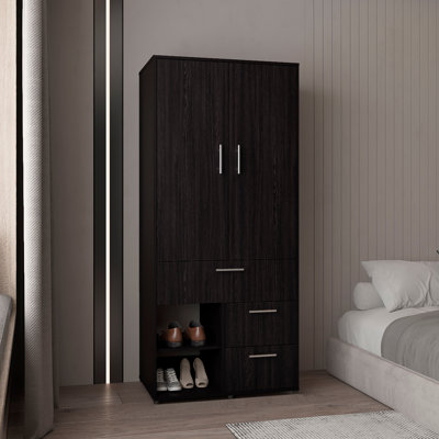 Armoire avec portes doubles, tablettes internes et tringle