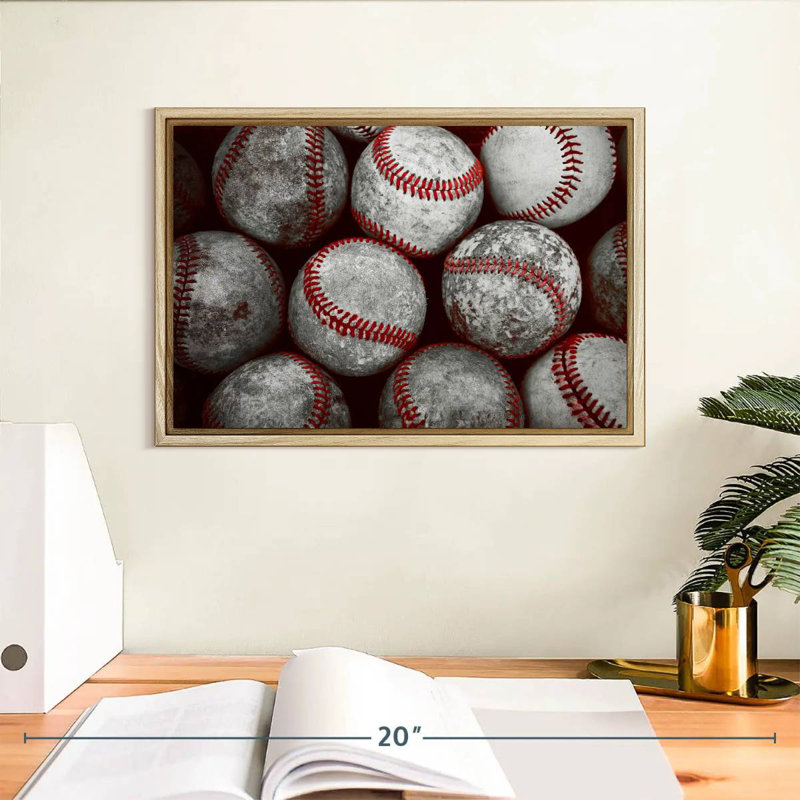 Old Baseballs, Floating Frame Natural Wood, 13" X 9"