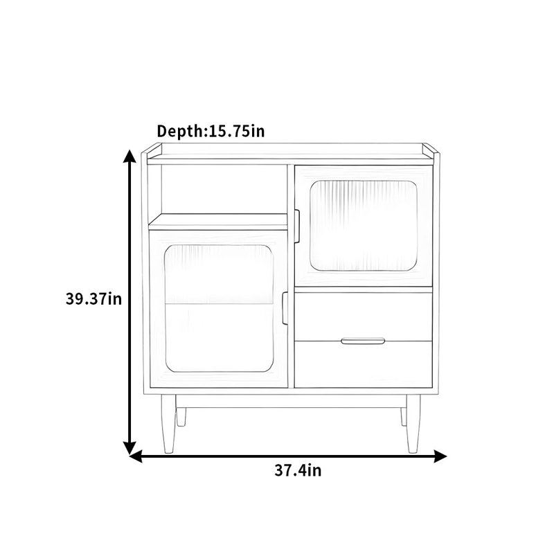 Buffet simple et rétro, 39.37" H x 37.4" W x 15.75" D
