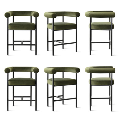 Tabourets de comptoir de 24 po de style moderne en velours, avec îlot de cuisine à dossier demi-tonneau avec structure en métal thermolaqué et repose-pieds